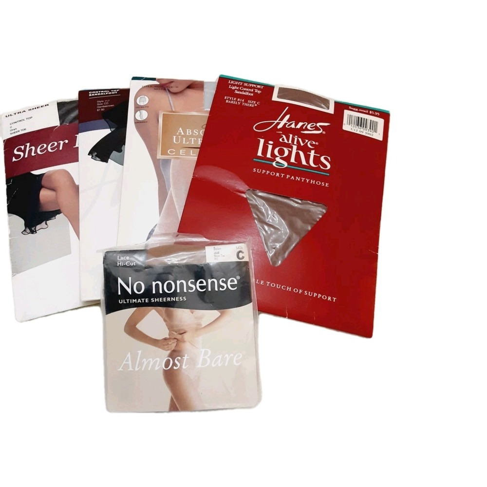 Hanes Pantyhose Sz C CD D MIXED LOT 5 Control Top Sandalfoot Sheer Silver Onyx
